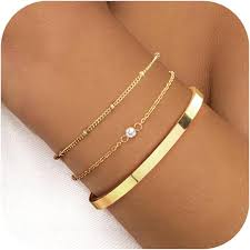 Finrezio 14 Karat Vergoldete Armbänder für Damen - Set von 3-5 Stück